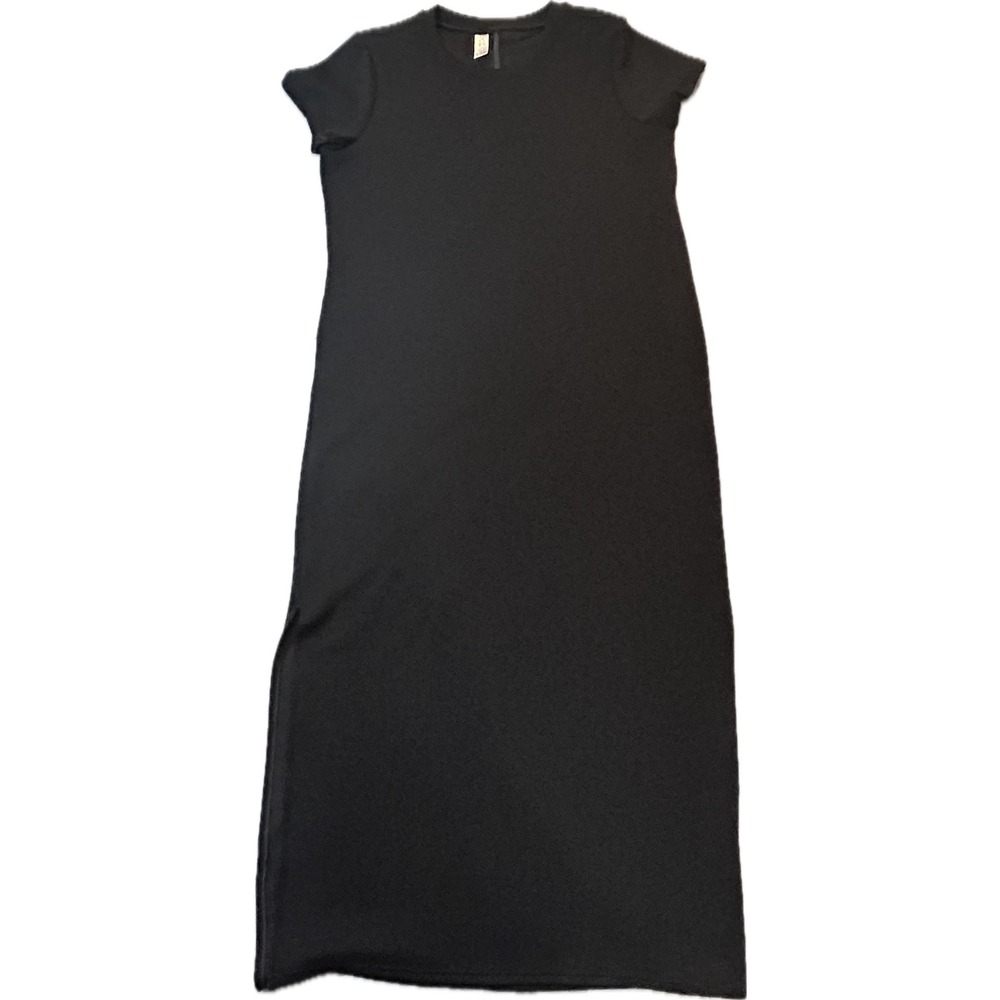 SPANX AirEssentials Maxi T Shirt Dress Black Side Slit 50572R Women's Large